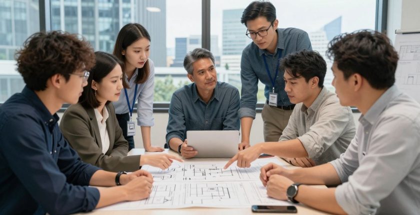 Engineers collaborating on projects in a modern UK setting.